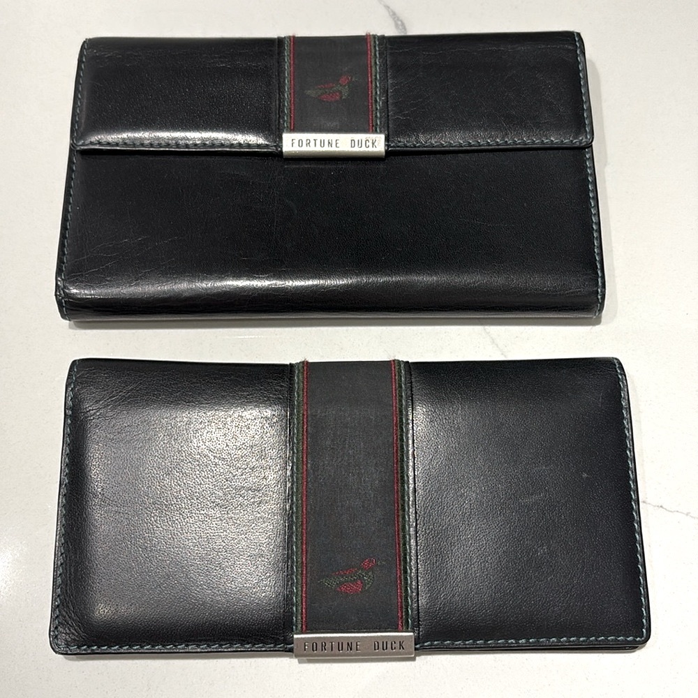 GUC Two Vintage Fortune Duck Black Leather Wallets